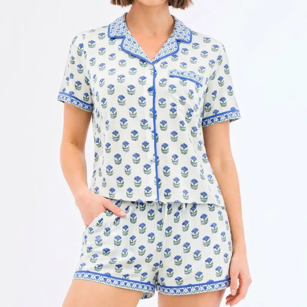 Pigiama Donna Natori Zen Floral A Maniche Corte, In Modal, Colore Heather Night Blue, Taglia Medium