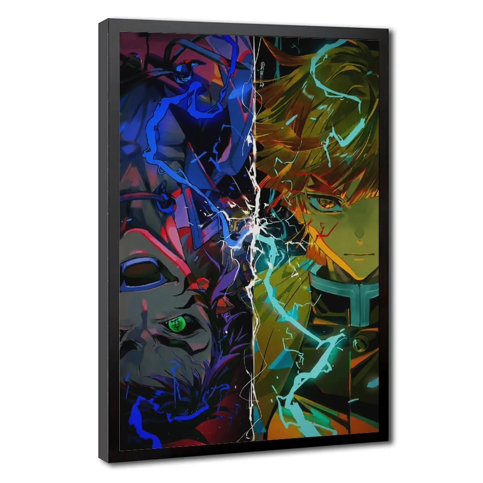 Demon Slayer Zenitsu vs Kaigaku Battle Scene Canvas Wall Art - Thunder Breathing Anime Poster, Japanese Manga Print, Home Decor, Bedroom Wall Decor Gift for Anime Fans