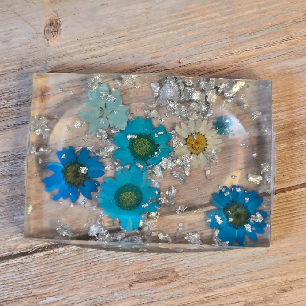 Blue Flower Rectangular Soap Dish. Epoxy Resin Soap Dish. Glam Glitter Soap Holder.  Bathroom Decor