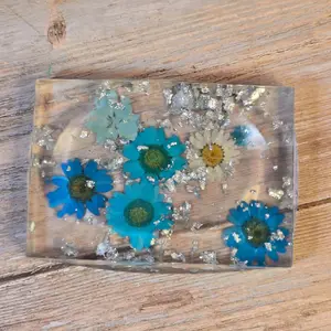 Blue Flower Rectangular Soap Dish. Epoxy Resin Soap Dish. Glam Glitter Soap Holder.  Bathroom Decor