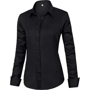 Womens Classic-Fit Dress Shirts Long Sleeve Button Down Wrinkle-Free Stretch Solid Casual Work Office Blouse Top