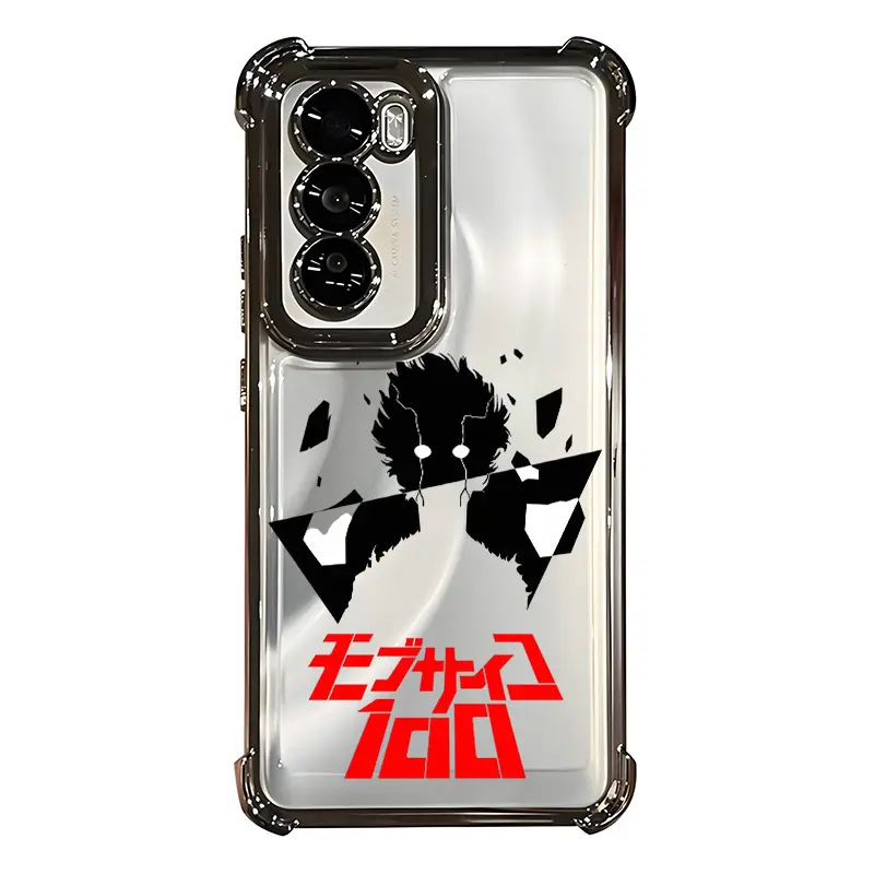Mob Psycho 100 Pattern Aesthetic Electroplated TPU Casing For iphone 16 15 14 13 12 11 X XS PRO PLUS MAX Four Corners Anti-Fall Transparent Soft Silicone Gift Shockproof Protection Anti-Drop Protective Protector Phone Cases Shell Cover
