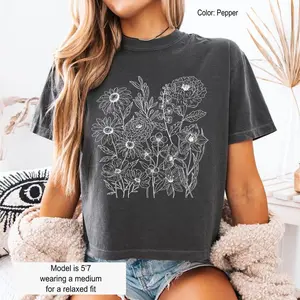 Wildflower Boxy Top – Comfort Colors Boho Floral Graphic, Summer Aesthetic Style