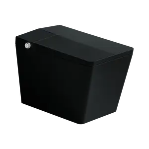 Black Square Smart Toilet with Built-in Tank for Bathroom, Remote Control, Tankless Bidet Toilet with Foot Touching Lid Opening, Auto Flush, Heated Seat, LED Digital Display, User Memory, Matte Black