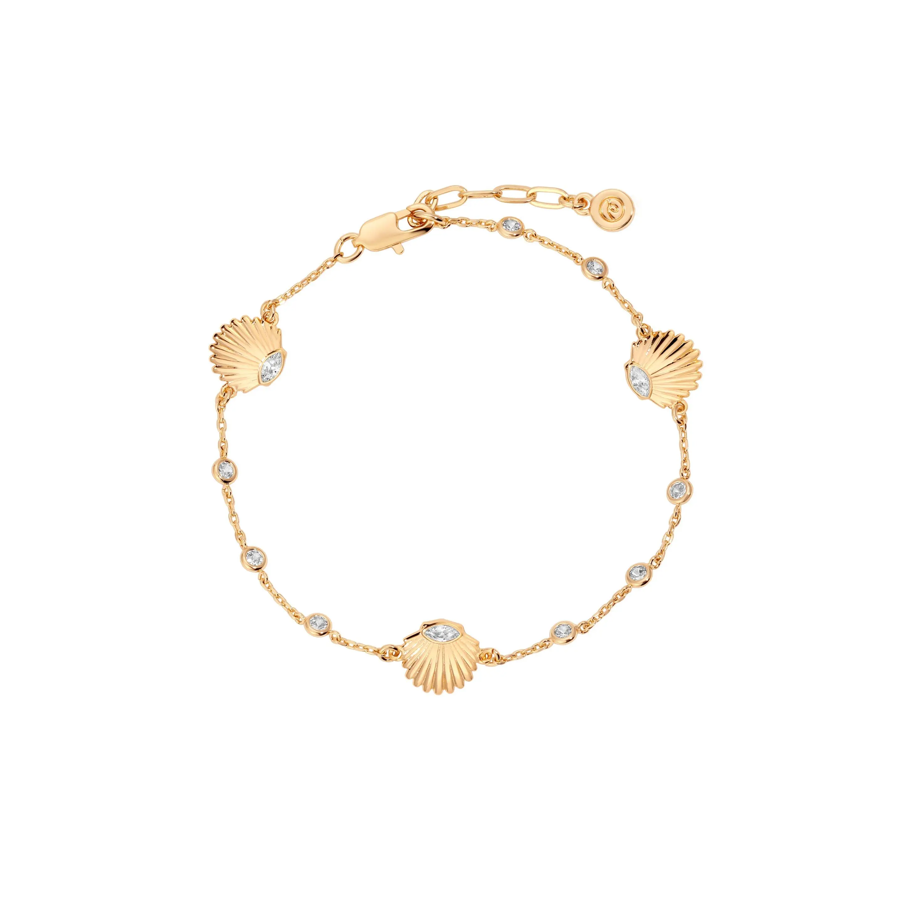 Ettika Santorini Shell Anklet 18k Gold-Plated Brass with Cubic Zirconia Delicate Chain 7.5" with 1" Extender Romantic Promise Bracelet Set for Adults