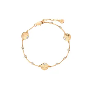Ettika Santorini Shell Anklet 18k Gold-Plated Brass with Cubic Zirconia Delicate Chain 7.5" with 1" Extender Romantic Promise Bracelet Set for Adults