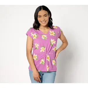 Denim & Co. Favorite Jersey Printed Floral V-Neck Cap Sleeve Top