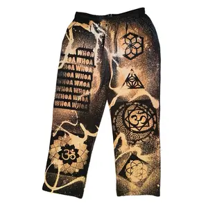 Black Acid Wash Bleach Custom Made Sweatpants with Unique Stencil Design