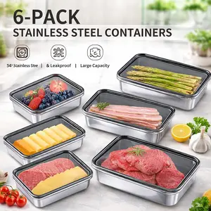 6 Pack Bacon Cheese Container for Refrigerator – 304 Stainless Steel Airtight Deli Meat Container, Dishwasher Safe Fridge Storage with Lids – Summer Sale, Mid Year Sale, Deals for You, Restock