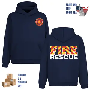 Fire Rescue Reflective Typography Hoodie, 2 Sides, firefighter department style, oversized hoodie for men, professional station wear, gift for first responders