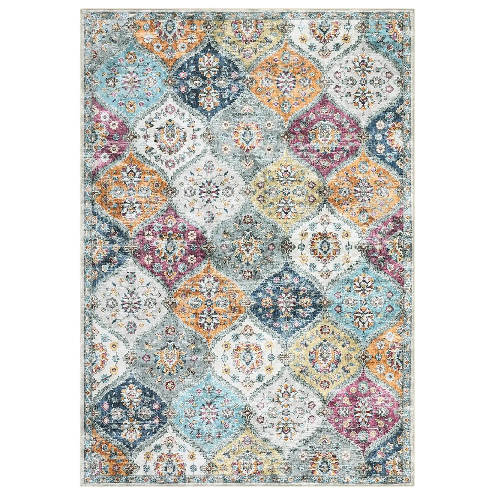 【Christmas Gift】Washable Vintage Hallway Runner Retro Accent Floral Print Kitchen Mat Purple/Yellow 2 x 6(ft)