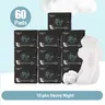 10 Packs/60 Count Zhuyin Night Sanitary Napkin, Organic Cotton Super Absorbency Menstrual Pads with Wings for 290mm Longer Night Pads, Unscented for Heavy Flow
