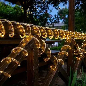 Solar Rope Light, 7m/12m/22m Solar String Lights, 8 Modes Waterproof Outdoor Lamp, Garden Decorative Light, Patio, Pool Decor, Warm Flex Tube Light, Light Strip