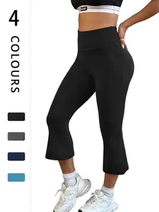 Women's Waisted Capri Pants, Soft Tummy Control Flare Leggings, No-See-Through Workout & Yoga Athletic Leggings, Ladies' Casual Wear