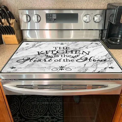 Modern Kitchen Stove Top Rubber Mat, 1 Count Waterproof & Heat Resistant Kitchen Stove Top Mat with 2 Hooks, Kitchen Decorative Placemat for Home Dining Room Barbecue Office, Dinnerware, Kitchenware, Household Placemat