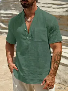 Men's Fashion Textured Casual Fitted Tropical Short Sleeves Shirt