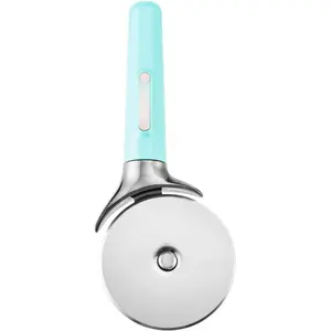 Pro Stainless Steel Pizza Cutter with Thick Blade to Cut Through Crust, Quesadillas, Brownies, ect, Elevated Wheel to Prevent Countertop Mess,Dishwasher Safe, Aqua, 9.37-Inch