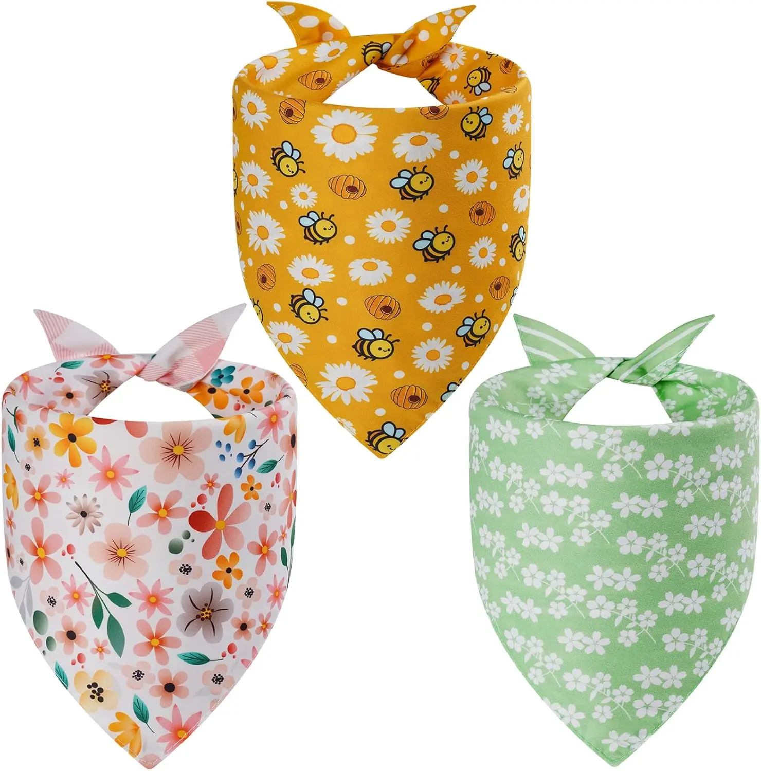 3PCS Spring Dog Bandanas Large , 6 Pattern Summer Floral Scarf for Boy and Girl, Triangle Reversible Bibs Breed for Puppy Pets