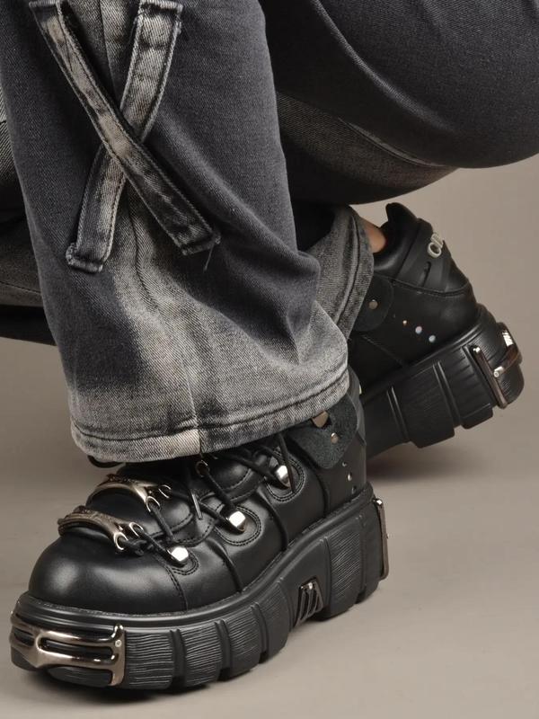 Black Shoes for Women, Punk Fashion Lace Up Platform Sneakers ...
