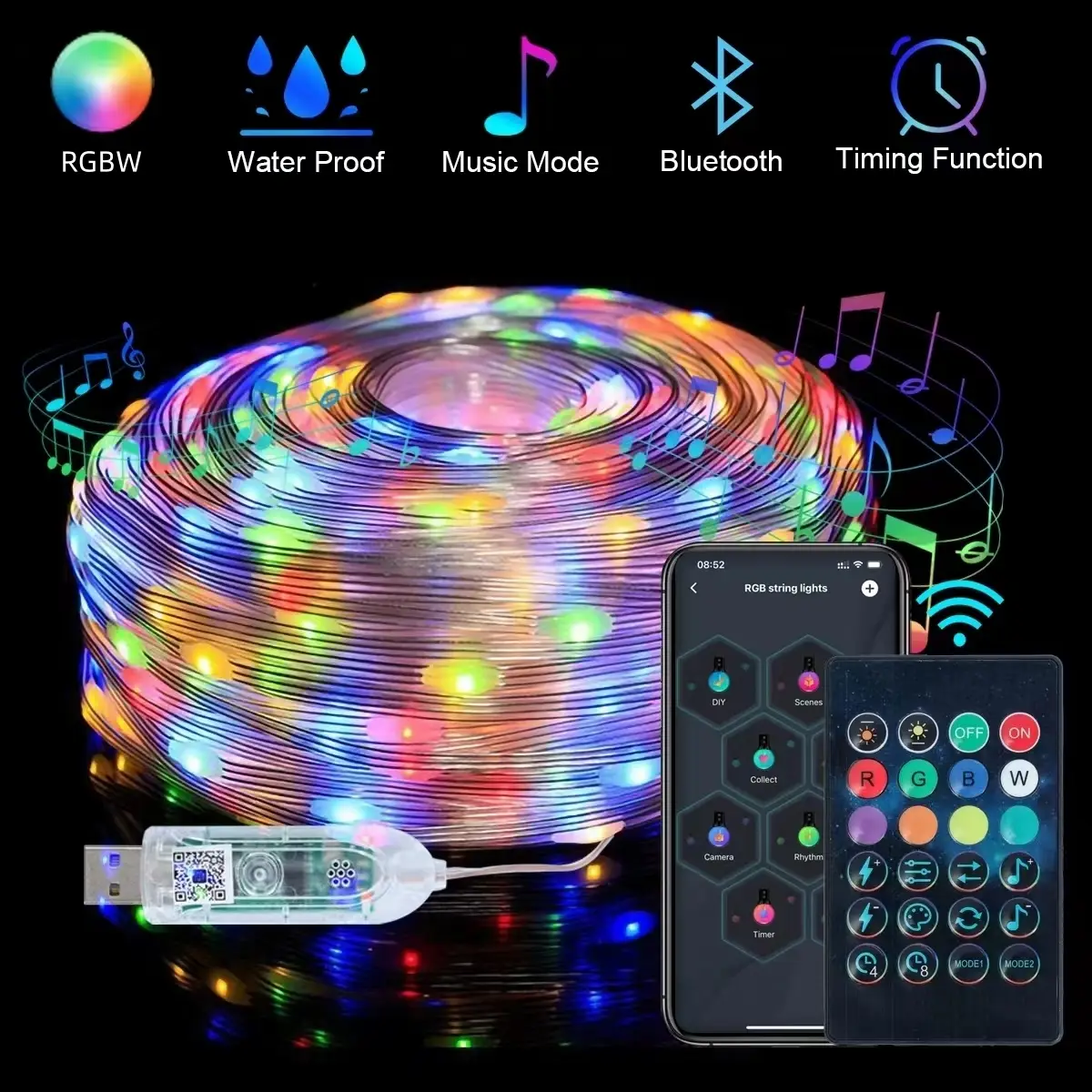 HappLee 50FT 100FT Waterproof Smart Christmas Fairy Lights: Bluetooth Fairy Lights Color Changing App & Remote Control, Music Sync, DIY Color, Rainbow