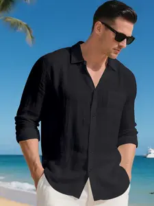 Men's casual linen long-sleeved shirt with classic button design. A regular fit, lightweight and Breathable top, suitable for tropical beach, summer and wedding occasions; an ideal gift for oneself, partner, father, husband or friend.