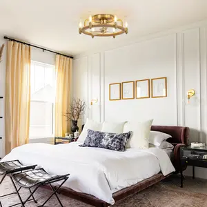 PARROT UNCLE 20" Flush Mount Golden Hemp Rope Ceiling Fan with Light and Remote Control