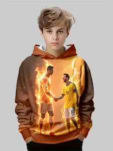 Boys Cristiano Ronaldo Hoodie, Long Sleeve Pullover, Casual Fall & Winter Sportswear, Comfortable Fabric, Essential for Football Fans