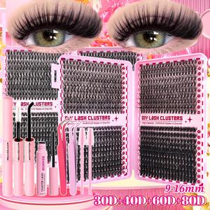 individual false eyelashes kit, 1 set natural look & long lasting & soft eyelash extension kit with makeup tools bond and seal, eyelash fixer, eyelash glue extension, cosmetic, lash clusters kit