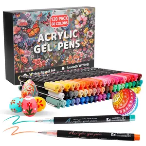 120pcs 3D Acrylic Gel Pens Art Set, Art Materials, 60 Colors Paint Markers with 1mm Bullet Tip, Ideal for Paper, Rock Painting, Glass, Wood, Fabric, Cards #GLOBAL PICKS