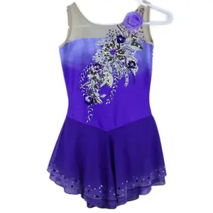 Beautiful Ombré Purple Performance Ice Skating Dress for Young Skaters 10/11yrs/Handmade Sleeveless Dance Dress With 3D Appliqué.