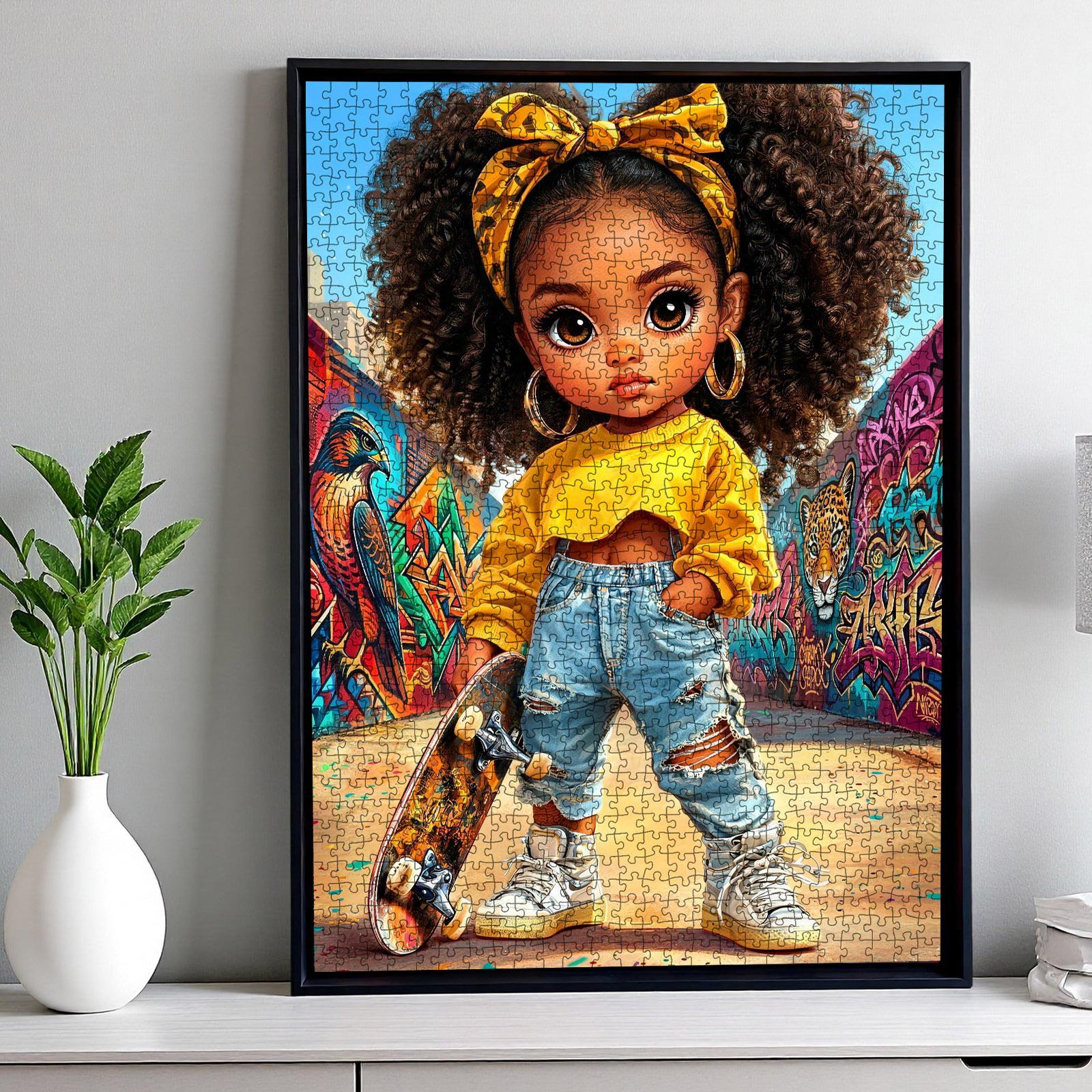 Walarky Urban Graffiti Skateboard Girl 1000-Piece Cardboard Jigsaw Puzzle (70x50cm/27.5x20in), Brain Teaser Puzzles for Adults, Memory Training & Observation, House Decoration, Stress Relief Gift