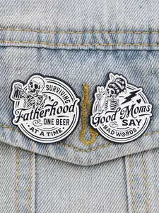 2pcs/set "Good moms say bad words" Halloween Skull Brooch , Vintage Punk Durable Metal Pins for Bags Clothes Hats, Fashion Party Gifts, All Seasons Accessory