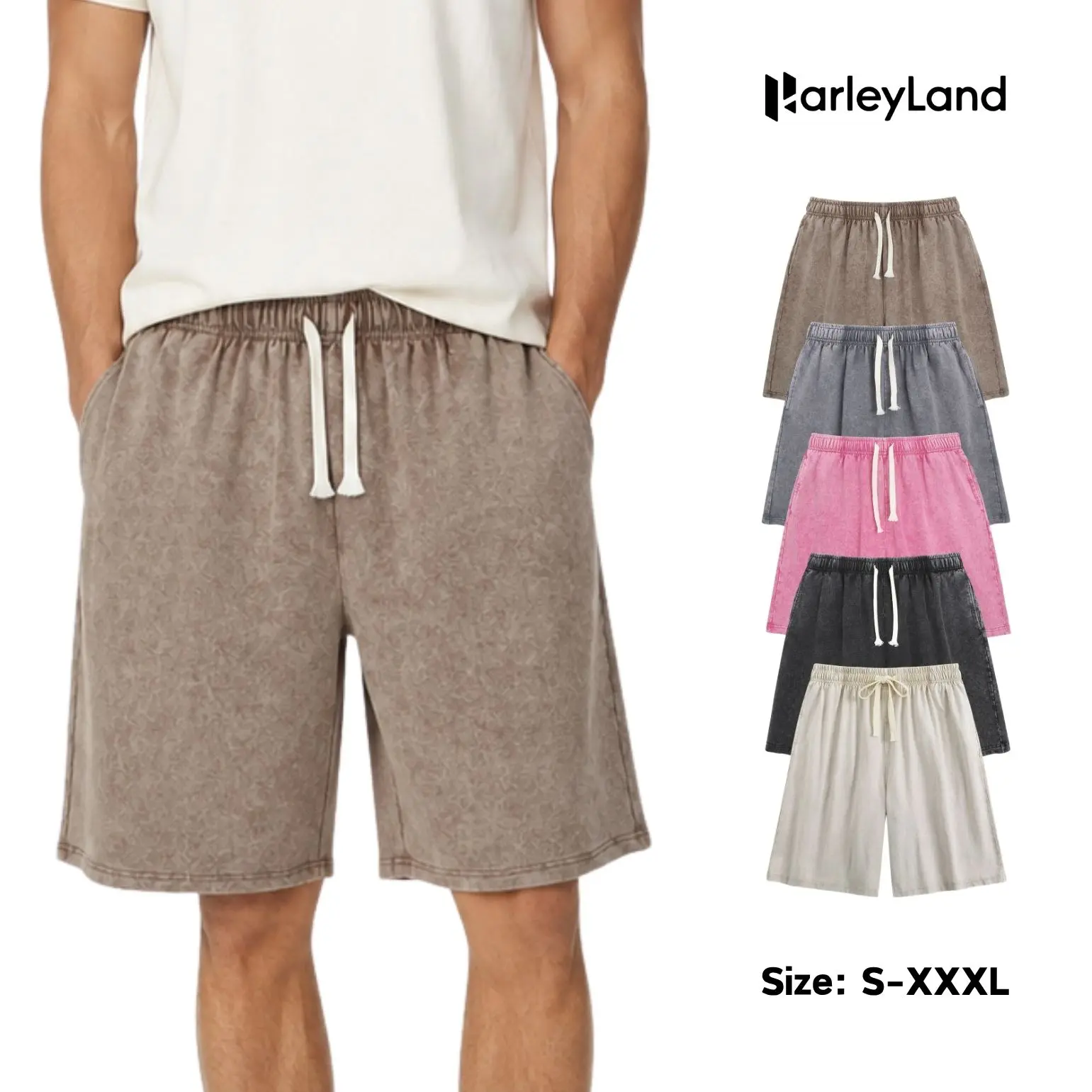 HarleyLand Men’s Oversized Acid Wash Cotton Lounge Shorts, Breathable Loose Fit Casual Shorts with Pockets for Summer Travel Daily Outfits