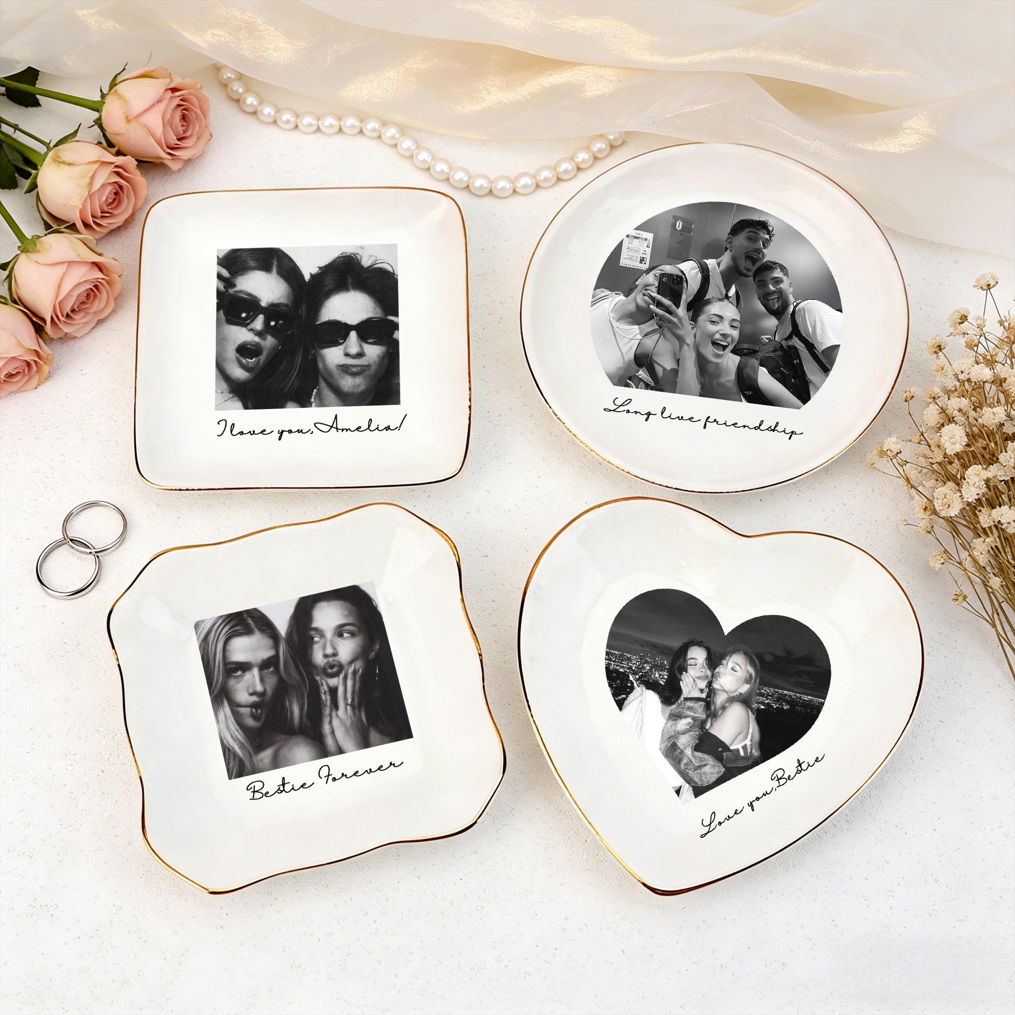 Personalised Bestie Photo Trinket Dish, Custom Jewelry Ring Dish, Bridesmaid Proposal, Ceramic Trinket Tray for Best Friend, Wedding Gift, Boyfriend Birthday ift