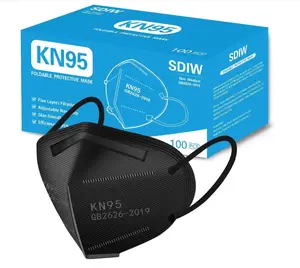 100PCS KN95 Black Face Masks 5 Layer Filter Efficiency≥95% with Elastic Ear Loop and Nose Bridge Clip Breathable Mask