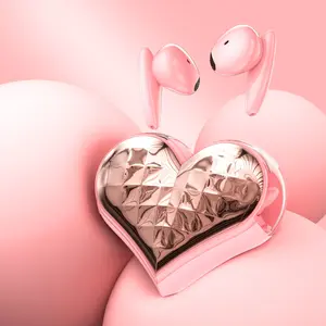 Heart-Shaped Wireless Bluetooth Earphones—Rotatable and Transformable—Macaron-Colored, Semi-In-Ear Sports Headset—The Ideal Gift Choice for Gaming and Music Lovers, Pink