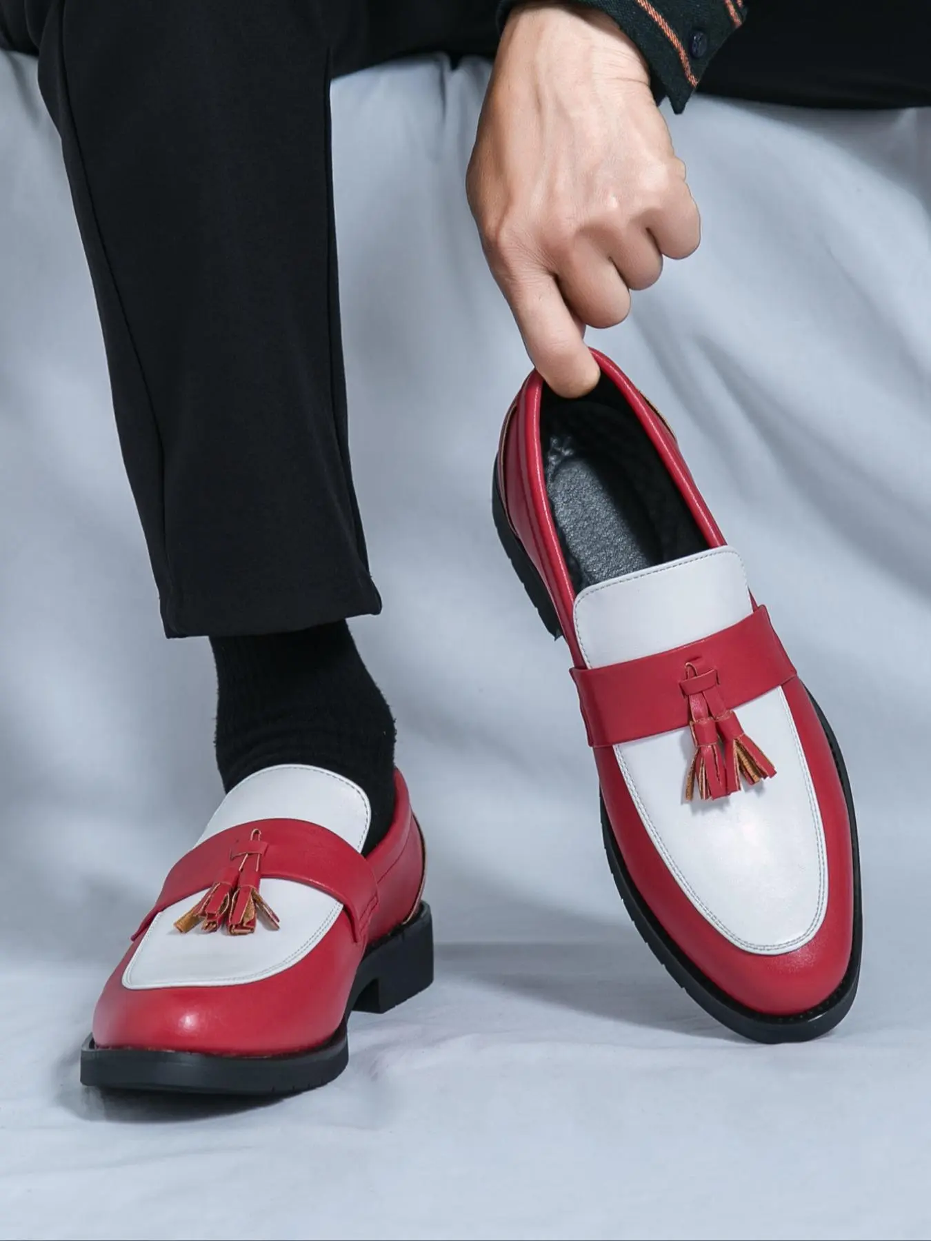 Men's Fashionable Patchwork Design Slip on Tassel Loafers, Casual Summer Comfortable Pointed Toe Flat Shoes for Party, Daily Clothing Decor for Men, PU Leather Footwear