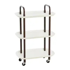 Modern Plastic and Metal 3-Tier Trolley with 4-Locking Casters in White and Brown Storied Home
