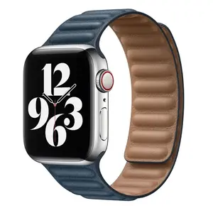 Elevate Your Apple Watch Style: Leather Loop Strap Band for Apple Watch Series 8/7/6/SE - Magnetic Link Bracelet Design