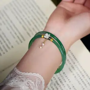 Hot New 2 Pcs Natural Green Jade Bangle Bracelet Charm Jewellery Fashion Thin Accessories Hand-Carved Lucky Amulet Gift 2025 Birthday Christmas Gift 2025