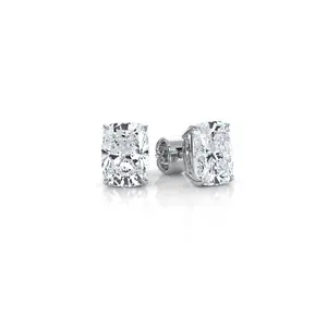 Javda Lab Diamond 14K White Gold Cushion Studs Earring with Push Back for Women - IGI Certified 4.07 Ctw.