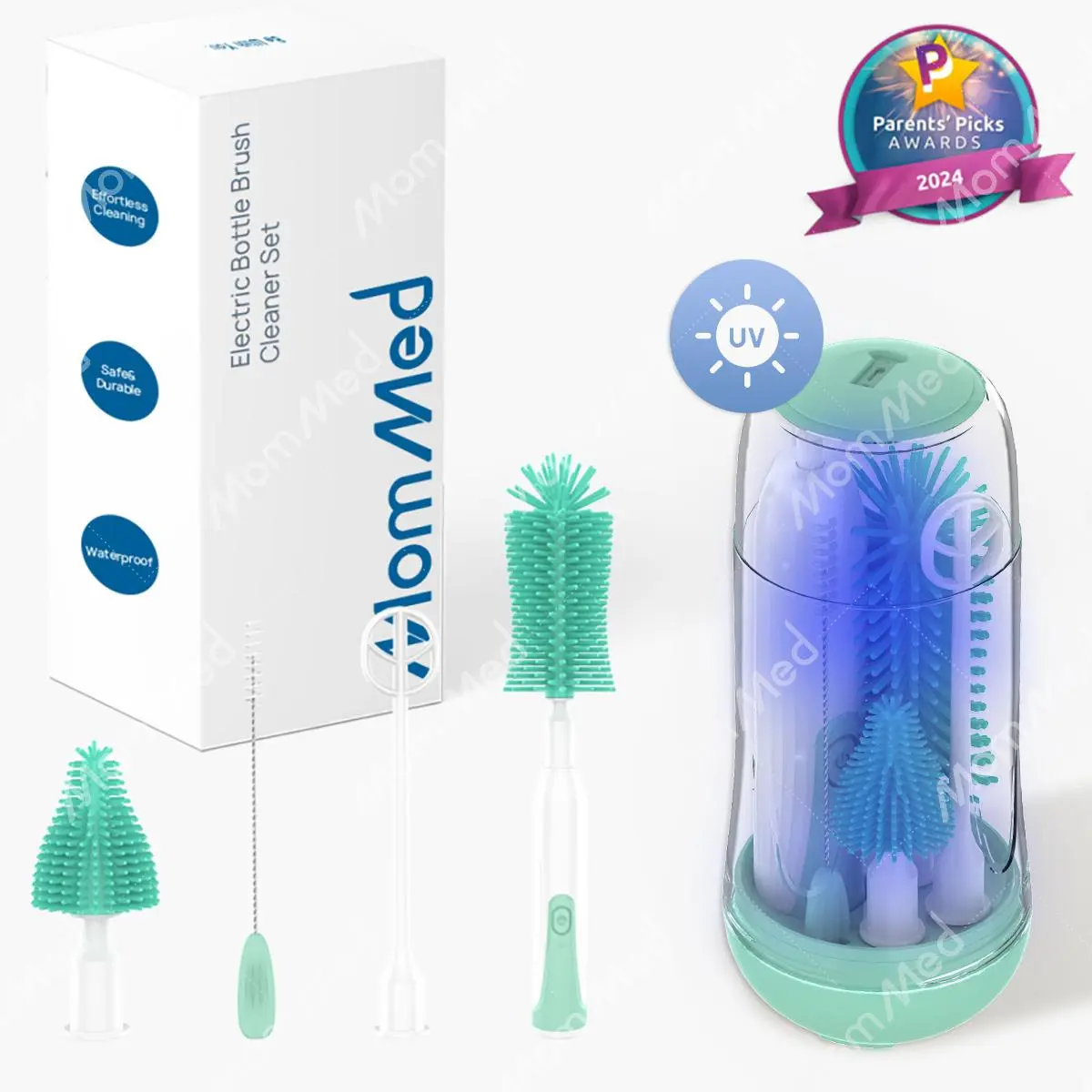 MomMed Electric Bottle Cleaning Brush Pink, Baby Bottle Brush Cleaner Water Bottle Cleaning Kit, Nipple Brush Pacifier Cleaner Straw Cleaner Brush for Newborns,4 Packs Set