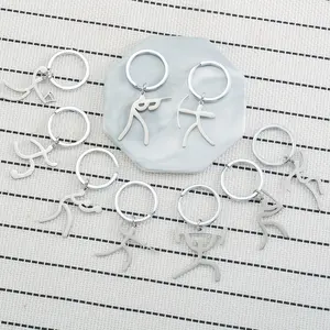 Sports Stick Figure Stainless Steel Keychain — Dunking, Running, Baseball — Fun Keyring Gift