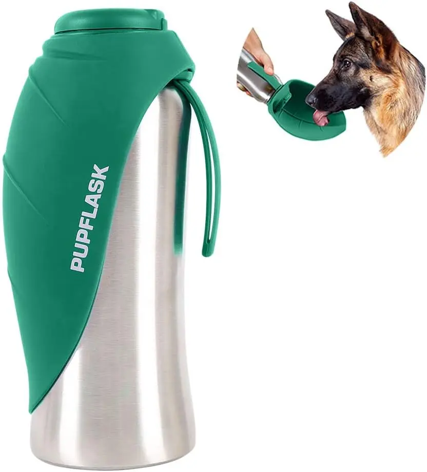 PupFlask Large  Water Bottle | 27 or 40 OZ Stainless Steel | Convenient  Drink Dispenser | Puppy Travel Water Bowl | Portable Pet Hydration Bottle | Leak Proof |  Size for  Breeds