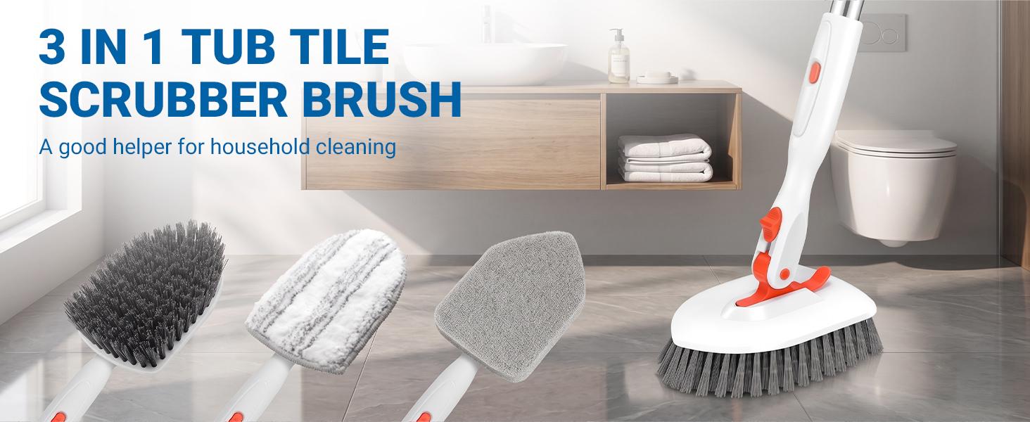 GLUMZRK 3-in-1 Floor Scrub Brush with 52-in Adjustable Long Handle & 3 Detachable Brush Heads - Cleaning Tools for Long Reach Multi-Surface Clean in Bathroom, Kitchen GLUMZRK 3-in-1 Floor Scrub Brush with 52-in Adjustable Long Handle & 3 Detachable Brush Heads - Cleaning Tools for Long Reach Multi-Surface Clean in Bathroom, Kitchen