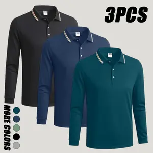 3-Pack Men’s Golf Polo Shirts, Horse Print Design, Luxury Feel Contrast Collar, High-Quality Durable Fabric, Breathable for Sports & Fitness, Business Casual Commuter Style, Long Sleeves