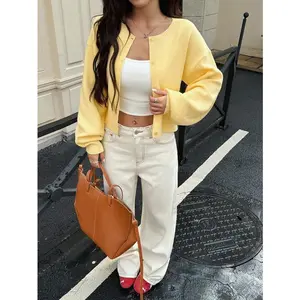 Women’s solid-color red autumn–winter elegant simple knit cardigan/wool sweater—casual, multifunctional outerwear; Japanese-style cropped jacket; fashionable, chic knitted top jacket; women’s clothing; knitted cardigan/wool sweater