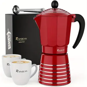 RAINBEAN Moka Pot 6 Cup Set, 12oz/ 300ml Stovetop Espresso Maker, Italian Cuban Greca Coffee, Aluminum Ripple Ring Design - Easy To Use & Clean (Perfect Gifts For Coffee Lovers Tea Filter