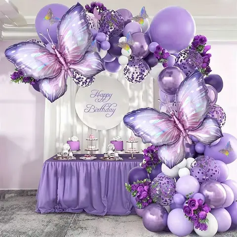 Dreamy Butterfly Theme Balloon Arch Set, Balloon Decorations Kit, including purple latex balloons, icy purple butterfly foil balloons, perfect for Birthday Party, weddings, engagement party, dreamy themed events