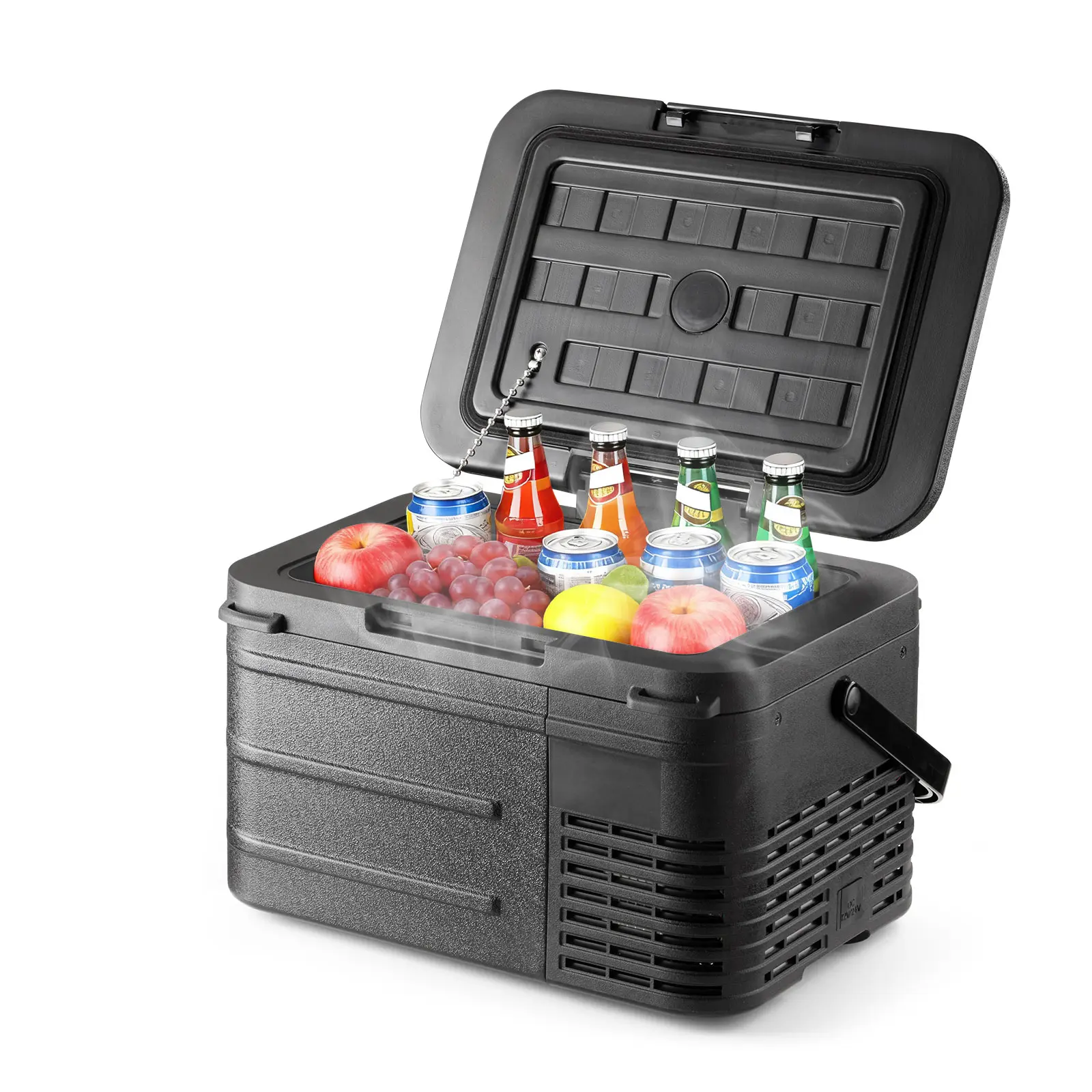 Portable Compressor Refrigerator-Freezer with Handle, 12V/24V DC & 110-240V AC Powered, -4℉ to 68℉, Wheel-Equipped, Multi-Size Compatible, Black, for Truck Users, Camping, With Handle Refrigerators
